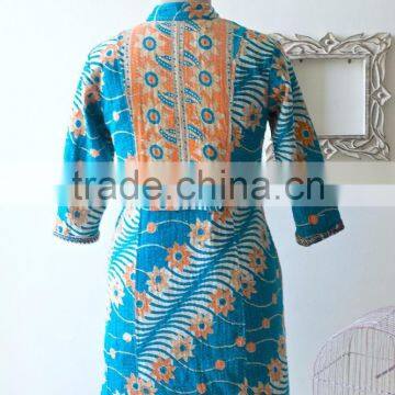Vintage Kantha Long Accent Jacket in Turquoise & Orange ~ Medium photo-4