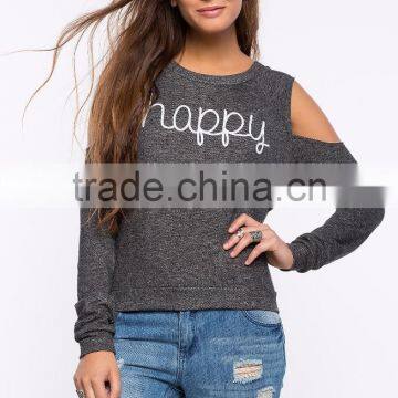 Sexy Cold-shoulder Graphic Print Crewneck Sweatshirt Womens Clothing Fall 2015 photo-2