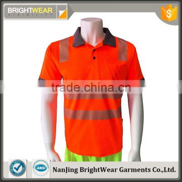 Men's interlock hi vis safety protective warning segmented tape orange T/C reflective polo shirt