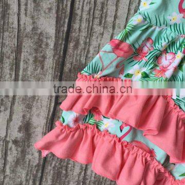Baby Girls Clothes Kids Wear Summer Flamingo Mint Coral Ruffles Print Dress Cotton Mtaching Accessories Boutique Sleeveless photo-3