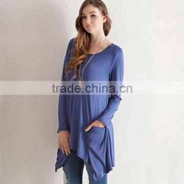 Newest Design Fashion Long Sleeve Pure Color Round Neck Loose Blouse for Wholesale 2017 photo-5