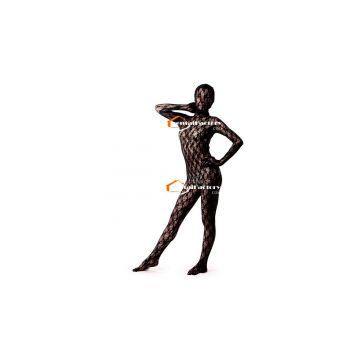 Black Floral Silk Like Zentai Suit