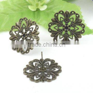 Antique Bronze Hollow Flower Ear Studs For Jewelry DIY