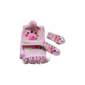 Sell Acrlic Scarf / Glove / Mitten Set with Applique Flowers