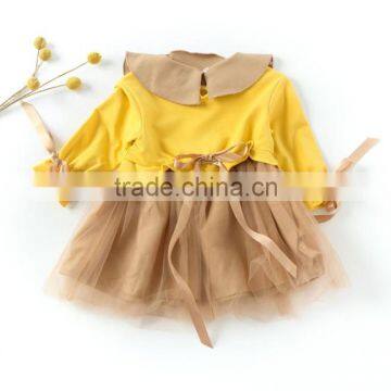 B22640A Autumn New Fashion Girls Bow Tie Ribbon Gauze Long Sleeves Dress photo-5