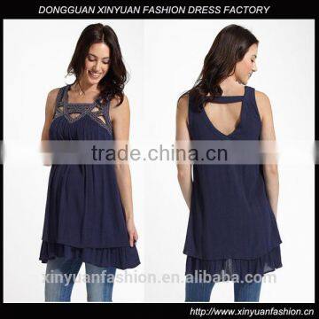 Fashionable OEM Maternity Clothes Cutout Neck Linen Maternity Tank Top Women Clothes