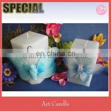 Blue Nylon butterfly bulk pillar candle for home decoration