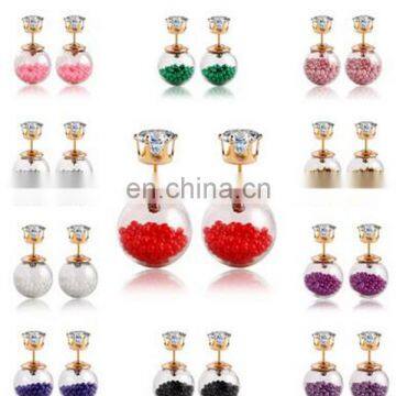 Rhinestones Gold Candy Earrings Shambhala Ball Transparent Stud Earrings