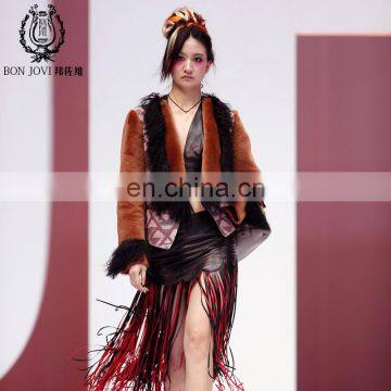 Fashion Sheep Fur & Skin Jacket Mogolian Sheep Fur Trim Sheepskin Fur Coat Hot Sale Ladies Fur Dress