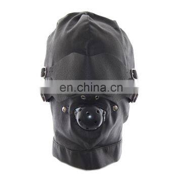 Sex Bondage Hood, Full Head Pigskin Leather Mask With Ball Gag Sexy Adult Novelty Product photo-2