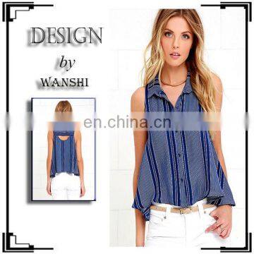 Valiance Ivory and Blue Striped Top New Design Summer Women Tops and Blouses