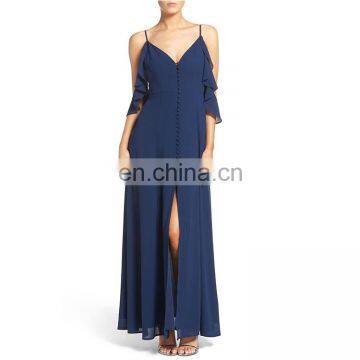 New Arrival Women Clothes Fluttery short sleeves Ladies dress Off Shoulder Front Slit Chiffon Maxi Dress