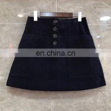 Hot Sale Ladies A-Line Skirt Decorative Buttons Designs Corduroy Short Skirt