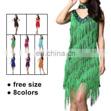 High-class fringe sexy latin dance dress costume with 9 colors L-7080#