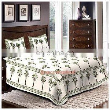 hand Block Print bed Sheet, Cotton Palm Tree Bed cover