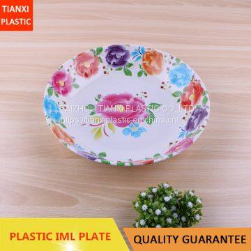 TX0309 PLASTIC BIG SIZE ROUND IML TRAY CHEAP PLASTIC PLATE