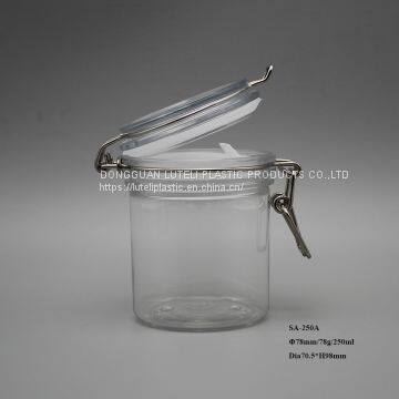 250ml Round PET Plastic Beauty Cosmetic Empty Jar and Transparent Container With Metal Clip for 250g Face Care Cream photo-4