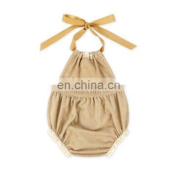 Baby Girl Soft Beige Lace Clothes Breathable Style Cotton Newborn Girls Romper photo-2