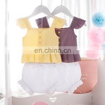 Linen Cotton Top And Bloomer 2pcs Set Casual Wear Summer Girl Clothing