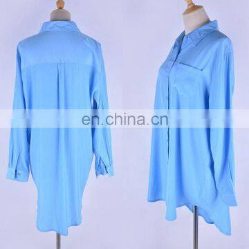 2019 Blue Casual Roll Up Sleeve Womens Tops and Blouses Plus Size Beachwear Women Shirts Blusas Mujer de Moda Blusas photo-3