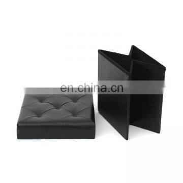 Customized PU Faux Leather Folding Storage Ottoman With Air Hole Cube Foot Rest Stool Seat Black Living Room Furniture photo-5