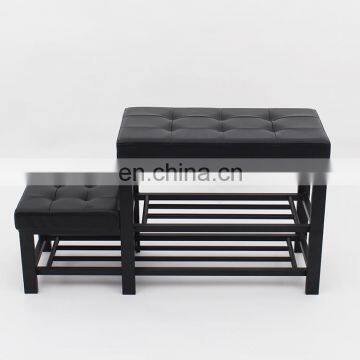 Customized Black PVC Leather Luxury Shoe Rack Ottoman Rectangle Long Double Size Beach With Metal Frame photo-6