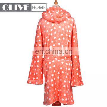 2018 Super Soft Personalized Heartshaped Printed Flannel Fleece Women Bathrobe With Hood photo-3
