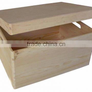 Custom hinging lid wooden crate with handle