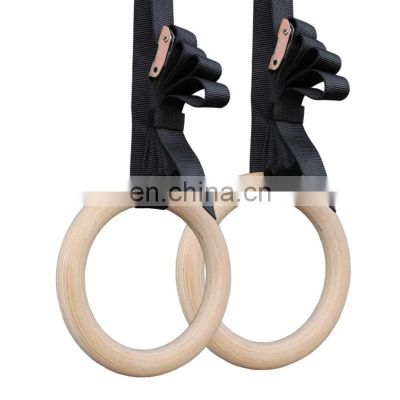 Sports Wood Gymnastic Rings with Adjustable Buckle Straps Anti-slip belt for Strength Training Home Gym Full Body Workout