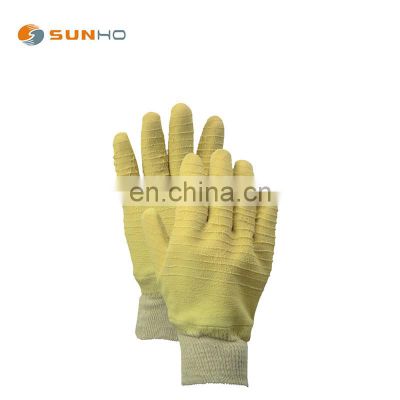 rubber gloves construction latex gloves Yellow crinkle latex full coated woven liner knit wrist working gloves