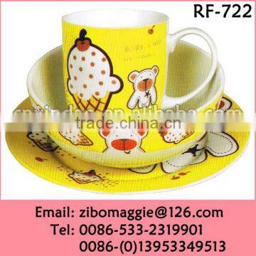 Cartoon Print Hot Sale 3pcs Kid's Wholesale Porcelain Dinner Set for Promotion