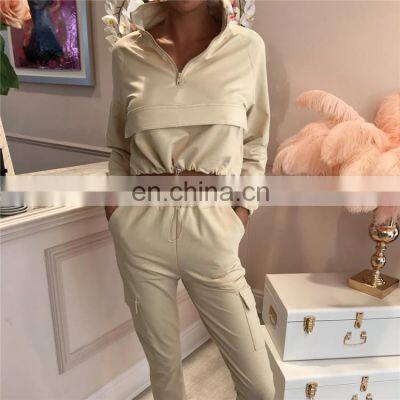 2021 Hot Selling Women's Solid Color Half Open Zipper Sports Casual Tracksuit