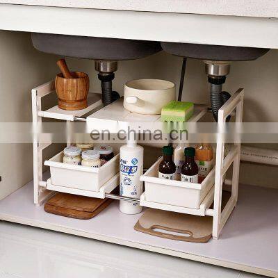 Foldable 2  tier multifunctional cabinet organization  expandable plastic  kitchen sink drying rack under sink organizer