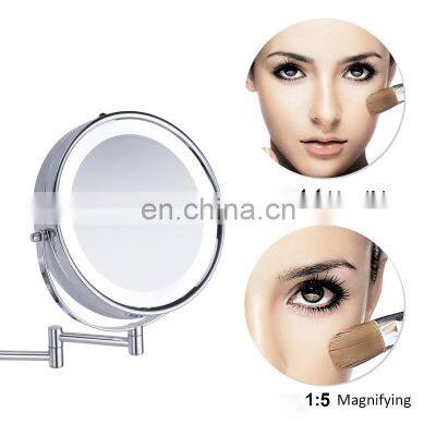 2021 New Item 2-Face Round 5x Magnifying Wall Mount Bathroom Makeup Led Light Mirror photo-2