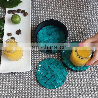 Round Blue Pearl Coaster, Turquoise Ocean Coasters Custom Design Drink Cup Coaster Set For Table Decor Wholesale photo-2