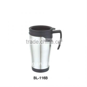 14oz double wall travel auto mug cup with plastic lid and handle