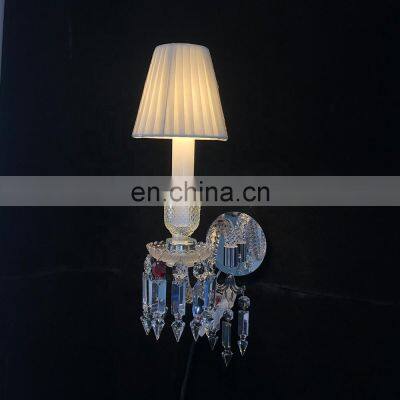 Hotel luxury modern crystal wall lamp living room bedside decorative indoor fabric shade wall lamp