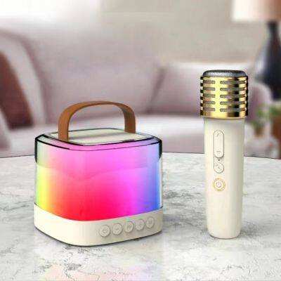 New creative rgb light  Mini Portable karaoke wireless microphone sets professional speaker with microphones that voice