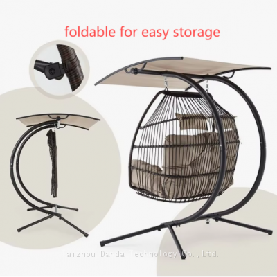 Outdoor 2-Person Patio Hanging Swing Hammock Chair Wicker Egg Chair With Canopy Cover Cushion Living Room Bedroom Courtyard Use photo-4