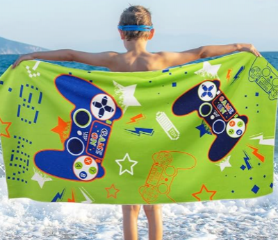 Game Kids Beach Towel for Boys - 30” x 60” Game Sand Free Swim Towels for Boys
