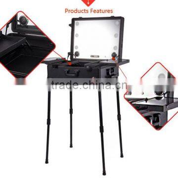Professional Classic Black Aluminum Makeup Trolley Case With Bluetooth Lighted Mirror photo-5