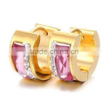 Stainless Steel Pink Crystal Earrings Set, 2pcs