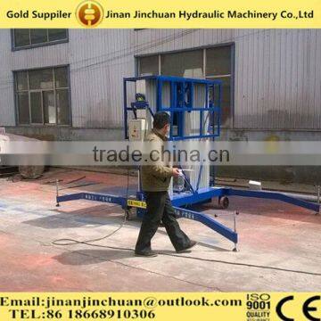 Electric aluminum lift with four wheels/10m hydraulic mobile lift platform double mast aluminum type