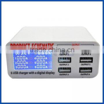 6 Port 6A Auto Detect USB Rapid Fast Travel Wall Charger Station HUB LCD Display