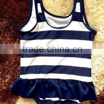 White and Black Stripes Children Swimwear,with a Customized Printing on Front, One Piece Kids Swimsuit,girls Swimwear photo-2