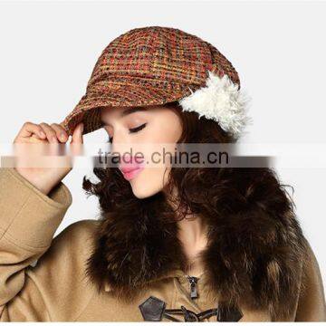 2014 plaid french style earflap beret hat for women