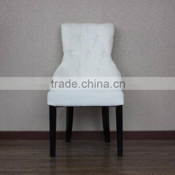 white linen vintage french round upholstered side chair