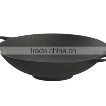 Cast iron cookware wok with two help handles