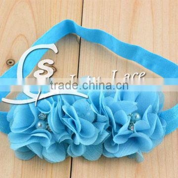 NEW grosgrain ribbon Baby Headbands with three pearls rhinestone flower / chic women skirt waistband accessories clothing collar