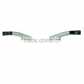 Leather Browband 5 Row 3-3-6-3-3 Aquamarine+Pearl+AB+Pearl+Aquamarine